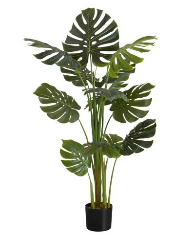 Monarch Specialties 55" Indoor Artificial Floor Monstera Tree With Black Pot In Green