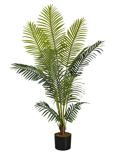 Monarch Specialties 57" Indoor Artificial Floor Palm Tree With Black Pot In Green