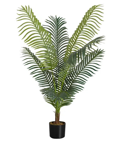 Monarch Specialties 57" Indoor Artificial Floor Palm Tree With Black Pot In Green