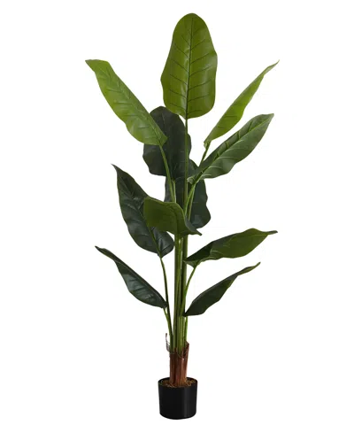 Monarch Specialties 59" Indoor Artificial Floor Strelitzia Tree With Black Pot In Green