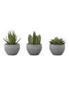 Monarch Specialties 6" Indoor Artificial Succulent Plants With Decorative Grey Cement Pots, Set Of 3 In Green