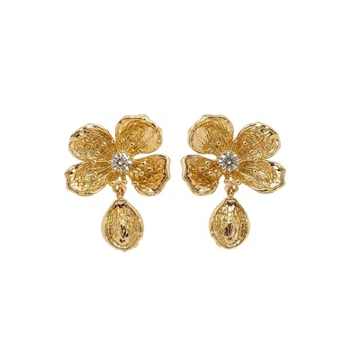 Monarch Women's Gold Floral Drop Flower Statement Earrings