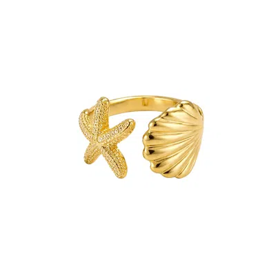 Monarch Women's Gold Starfish & Shell Open Ring