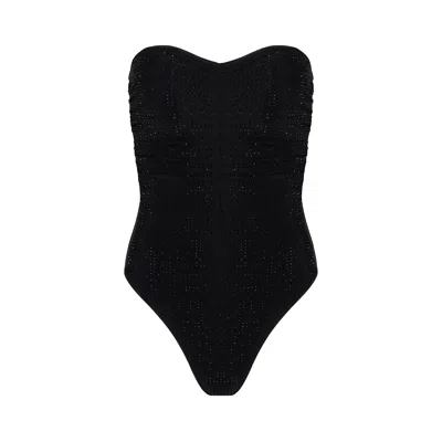 Monarch Women's Naomi Crystal Bandeau Ruched One Piece - Black