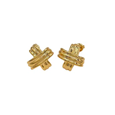 Monarch Women's Sculpted Cross Gold Stud Earrings