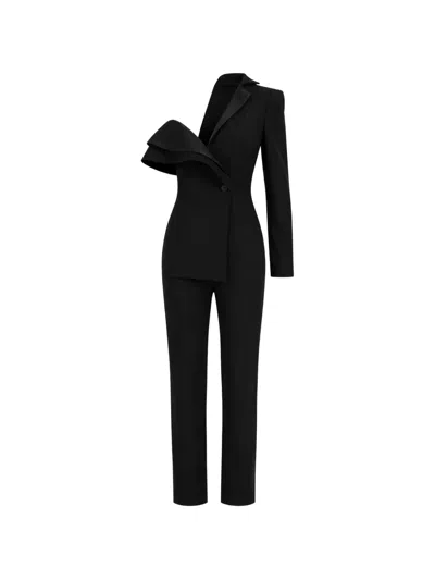 Monarh Asymmetrical Ruffled Jumpsuit In Black