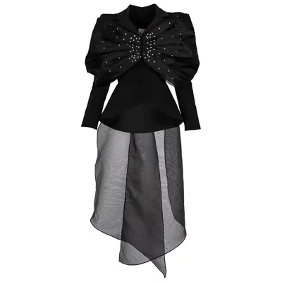Monarh Black Crystal Bow Tuxedo Set With Sheer Tail