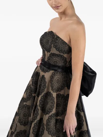 Monarh Bow-detail Lace-pattern Midi Dress In Black