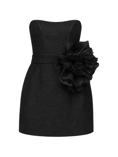 Monarh Chantilly Lace Flower-appliqué Mini Dress In Black