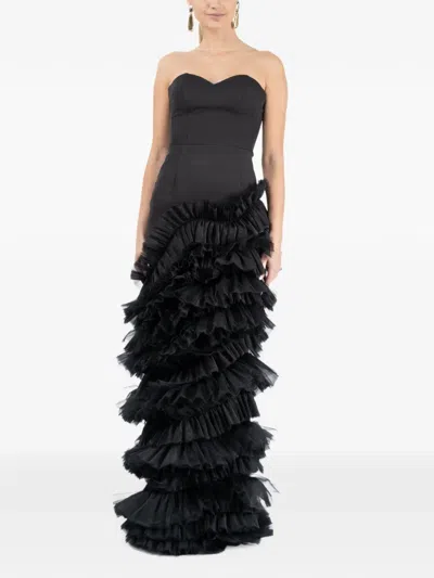 Monarh Corset Ruffled Maxi Dress In Black