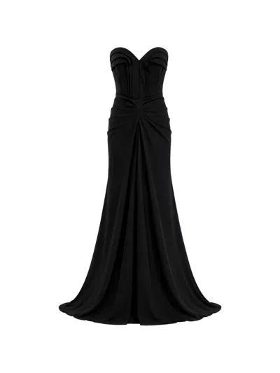 Monarh Draped Strapless Gown In Black