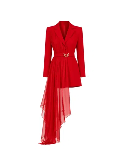 Monarh Gathered Draped-detail Mini Blazer Dress In Red