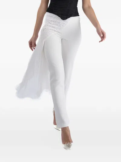 Monarh Gathered Silk-ruffle Trousers In White