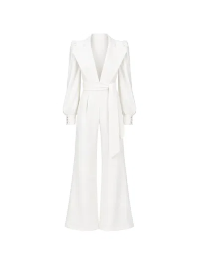 Monarh Plunging Puff-sleeve Jumpsuit In White