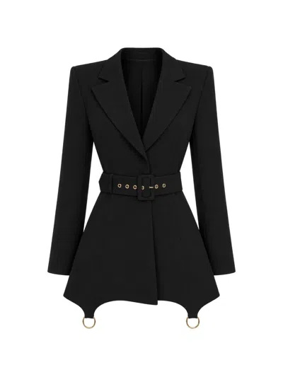 Monarh Ringoux Sculptural-shoulder Blazer Mini Dress In Black