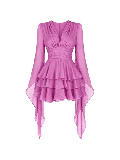 Monarh Ruffled Long-sleeve Mini Dress In Pink