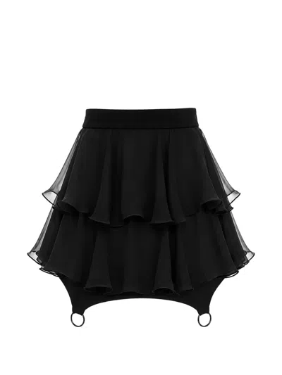 Monarh Ruffled Metal-ring Mini Skirt In Black