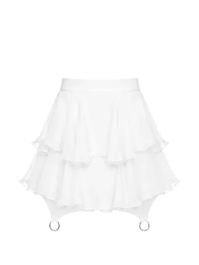 Monarh Ruffled Metal-ring Mini Skirt In White