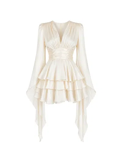 Monarh Ruffled Silk Mini Dress In Neutral
