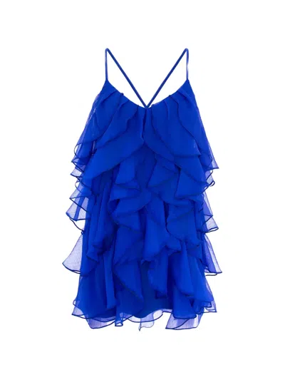 Monarh Ruffled Silk-blend Mini Dress In Blue