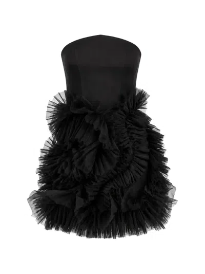 Monarh Ruffled Strapless Mini Dress In Black