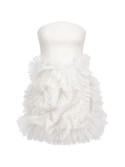 Monarh Ruffled Strapless Mini Dress In White
