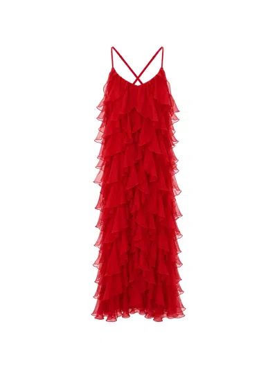 Monarh Ruffled Tiered Maxi Dress In Red