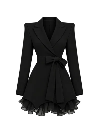 Monarh Ruffle-trim Bow-waist Blazer Mini Dress In Black