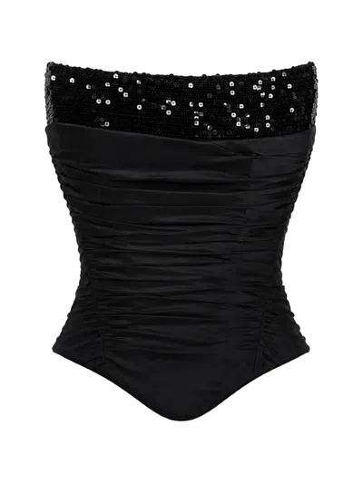 Monarh Sequin-embellished Ruched Corset In 블랙