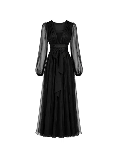 Monarh Silk Pleated-bodice Maxi Dress In Black