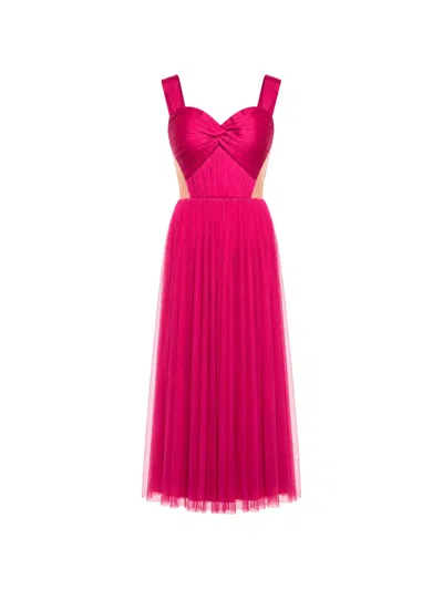 Monarh Silk Tulle Midi Dress In Pink