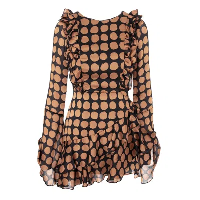Monarh Women's Asymmetric Silk Bell-sleeve Dress In Brown