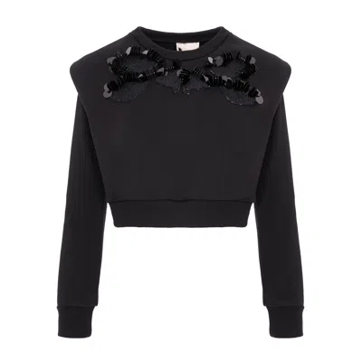 Monarh Women's Black Crop Hoodie With Shoulder Cutouts And Butterfly Wing Accents