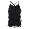 Monarh Women's Black Lucky Silk Dress With Ruffles And Spaghetti Straps In Black