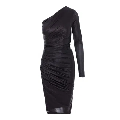 Monarh Women's Black One-shoulder Dress With Side Slit