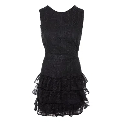 Monarh Women's Black / Red / White Pixie Ruffle Mini Silk Dress In Black/red/white