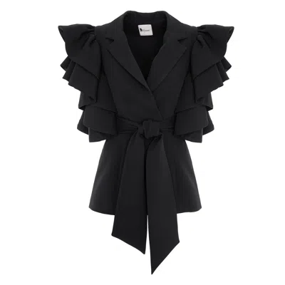 Monarh Women's Black Ruffled Sleeve Blazer