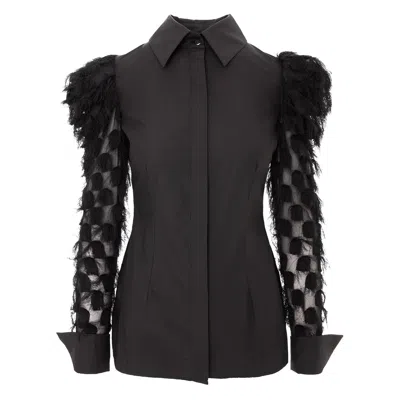 Monarh Women's Black Shirt With Fringed Sleeves