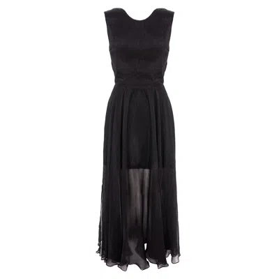 Monarh Women's Black Silk Dress With Open Back And Semi-transparent Skirt