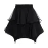 Monarh Women's Black Silk Ruffle Skirt With Rings In Black