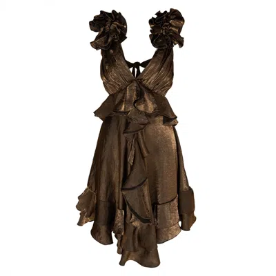 Monarh Women's Brown Ruffled Mini Dress With Open Back – Bronze