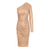 Monarh Women's Gold Shine One-shoulder Dress With Side Slit In Gold