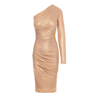 Monarh Women's Gold Shine One-shoulder Dress With Side Slit