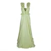 Monarh Women's Green Deep V Maxi Dress With Ruffle Shoulders In Green
