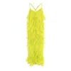 Monarh Women's Green Lucky Lime Silk Maxi Dress  With Ruffles And Open Back In Green