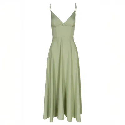 Monarh Women's Green Lurisia Sage Draped Waist Midi Dress
