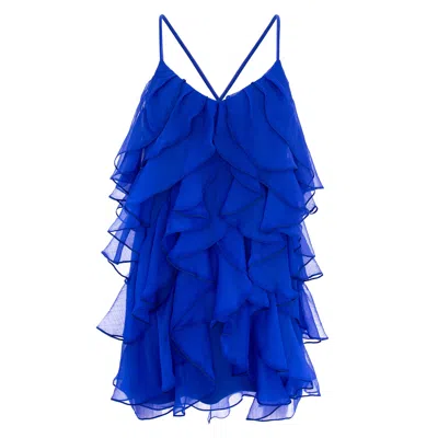 Monarh Women's Lucky Blue Silk Dress With Ruffles
