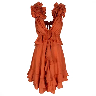 Monarh Women's Orange Ruffled Mini Dress With Open Back – Terracotta