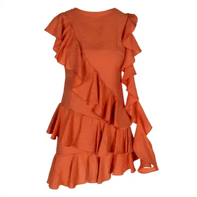 Monarh Women's Orange Ruffled Mini Dress With Open Sleeve – Terracotta