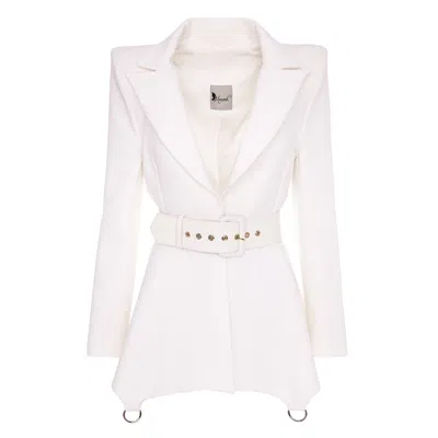 Monarh Women's Oversized Shoulder White Ring Blazer